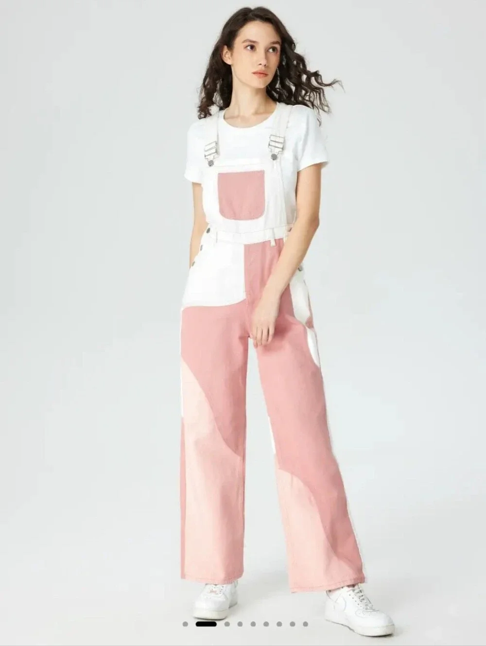Cider Pink and White Patchwork Overalls - Picture 1 of 8